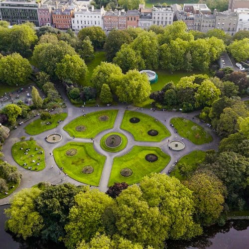 Aerial view of St Stephens Green park,